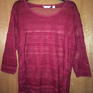 NY&C Lace Red 3/4 Length Top Large NWOT